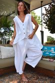Sandbar Linen Blend 3 Button Dip Side Waistcoat White